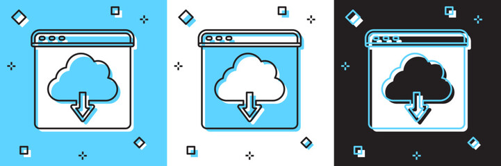 Set Cloud download icon isolated on blue and white, black background. Vector