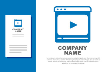 Blue Online play video icon isolated on white background. Film strip with play sign. Logo design template element. Vector