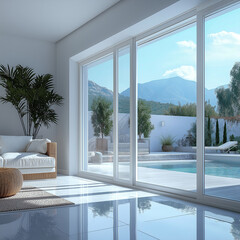 Fototapeta premium Glossy White Locked Sliding Doors for Patio Interior Design