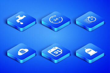 Set Tombstone with RIP written, Water tap, Calendar, Cloud database, Clock 24 hours and Stopwatch icon. Vector