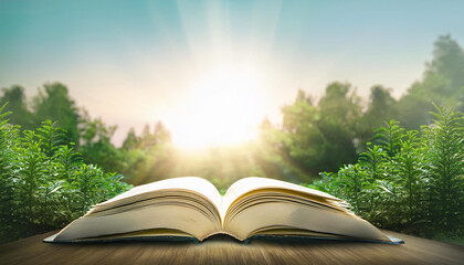 open bible surrounded by way of plants soft light