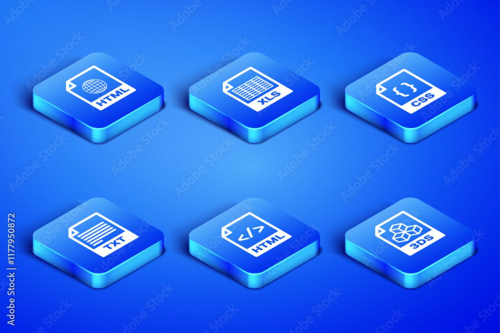 Aufkleber set 3ds file document, html, , txt, xls and css icon. vector