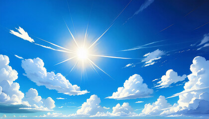 blue sky with clouds anime fashion history with shining sun and white fluffy clouds sunny