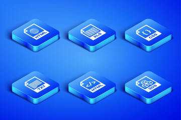 Set 3DS file document, HTML, , TXT, XLS and CSS icon. Vector