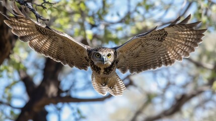 Obraz premium Spectacular Flight of a Powerful Spotted Eagle-Owl