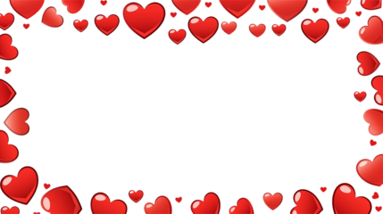 Romantic Red Hearts Frame for Valentine's Day Cards and Love-themed Designs isolated on transparent background