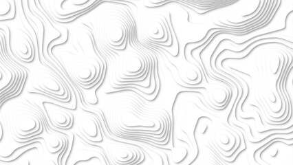 Abstract 3d wavy line paper cut white background. Topographic canyon geometric map relief texture with curved layers and shadow.	