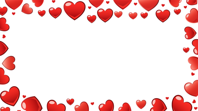 Romantic Red Hearts Frame for Valentine's Day Cards and Love-themed Designs isolated on transparent background