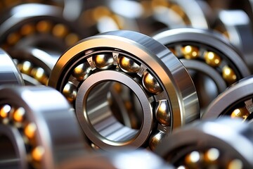 Precision engineering shines in a close-up of polished ball bearings. Generative AI