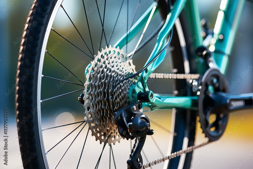 Poster close-up of a sleek bicycle drivetrain showcasing its intricate design and mechanics. generative ai