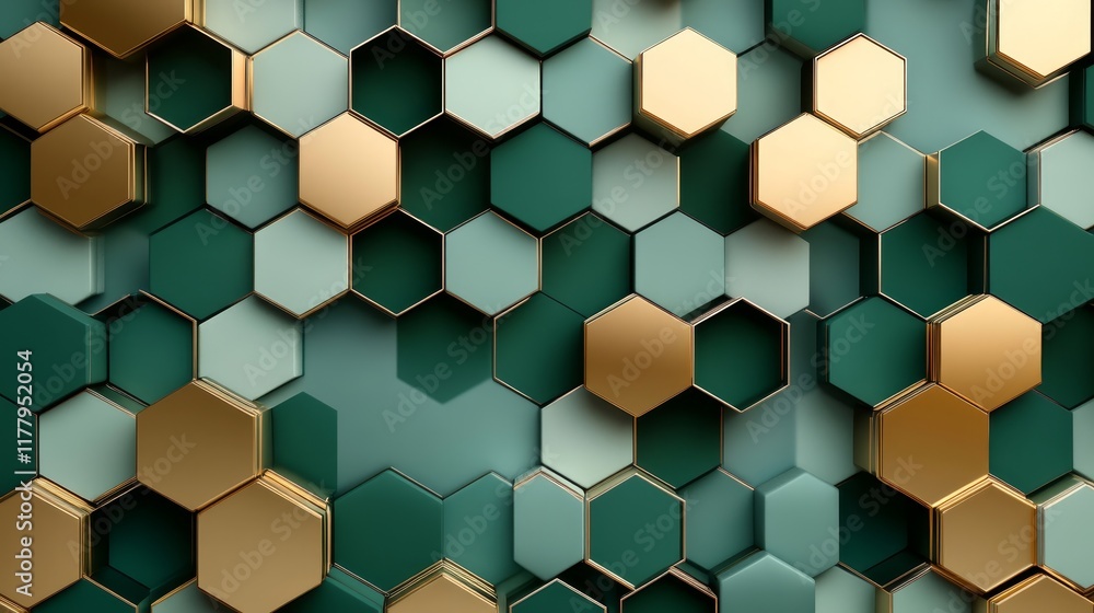 Aufkleber abstract hexagonal pattern in teal and gold, creating a modern design aesthetic.