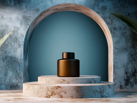Cosmetic product bottle on the product podium. Luxury showcase.