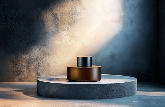 Cosmetic product bottle on the product podium. Luxury showcase.