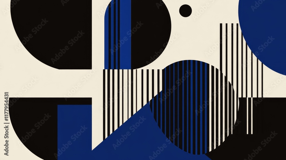 Poster abstract composition featuring geometric shapes and lines in contrasting colors.