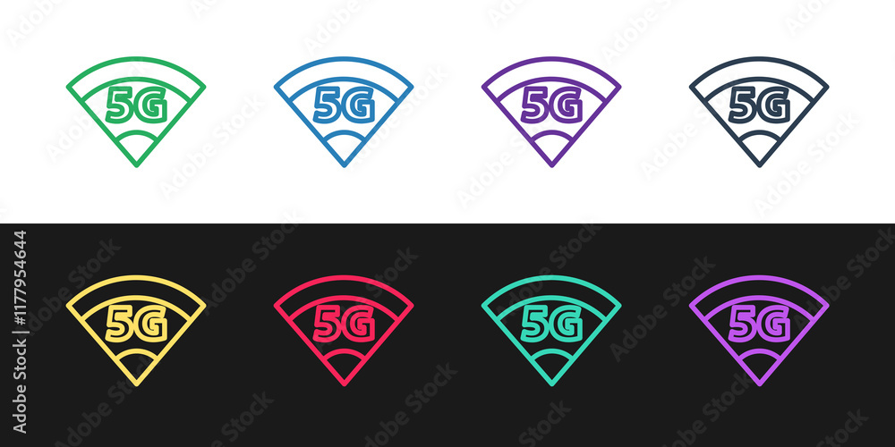 Poster set line 5g new wireless internet wifi connection icon isolated on black and white background. globa
