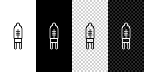 Set line Light emitting diode icon isolated on black and white,transparent background. Semiconductor diode electrical component. Vector