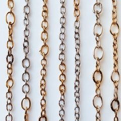 Minimalist Display of Several Chains on a Bright White Background