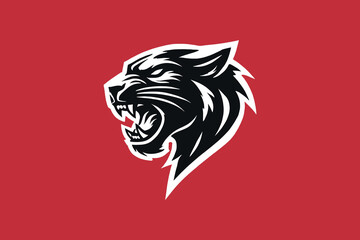 Minimalist black silhouette of a roaring panther head, bold and fierce © Victoria