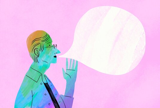 Colorful person with speech bubble near head