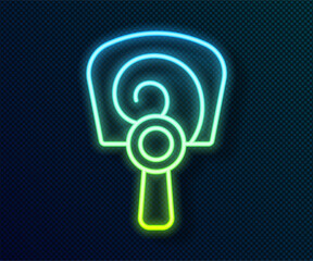 Glowing neon line Korean hand fan icon isolated on black background. Vector