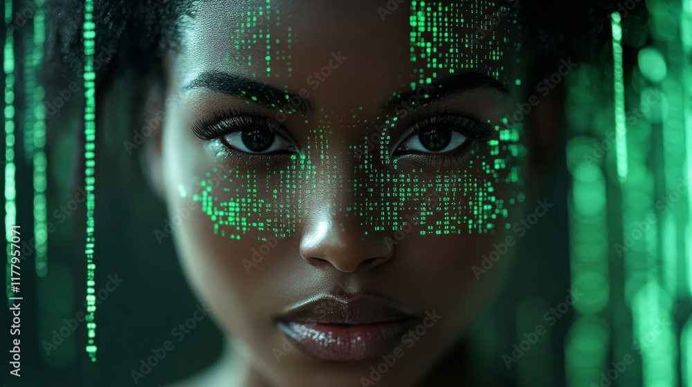 Poster female it specialist working with artificial intelligence and virtual code