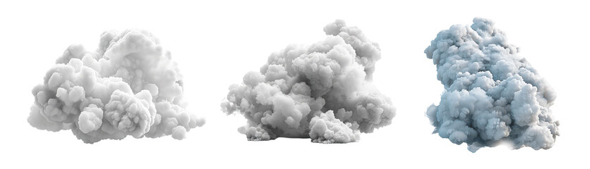 Set of gray clouds isolated on transparent background. PNG element.