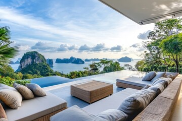 Luxurious outdoor lounge area with panoramic nature views for relaxation and getaway retreats