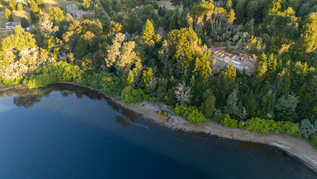 Aerial View of Villa La Angostura Forested Shoreline