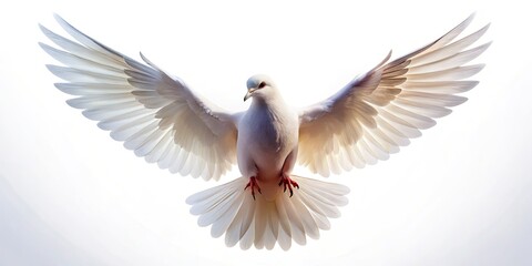Obraz premium A peaceful white dove silhouette soars, isolated against a bright white background, symbolizing freedom.