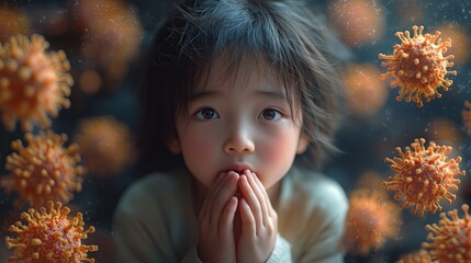 A small Chinese girl is sick with metapneumovirus virus (hmpv)