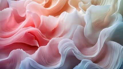 Abstract pastel fabric texture with flowing waves and gradient colors.