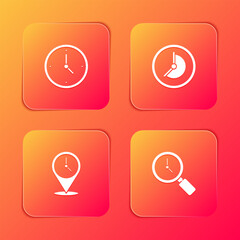Set Clock, , Location with clock and Magnifying glass icon. Vector