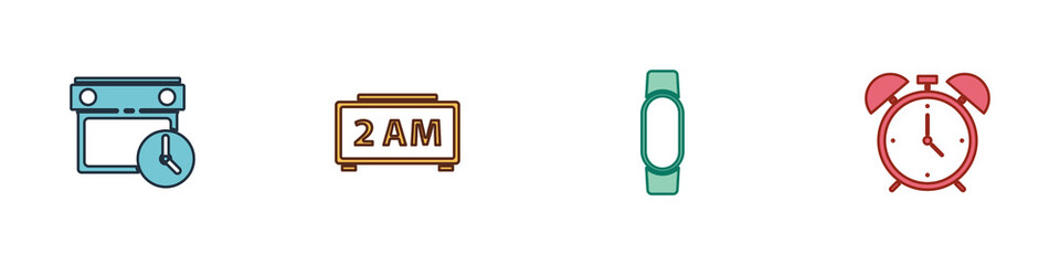 Set Calendar and clock, Digital alarm, Smartwatch and Alarm icon. Vector