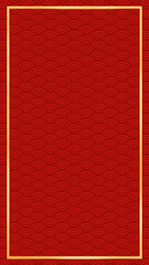 Golden asian chinese new year celebration frame background, abstract red Japanese cloud wave art pattern design backdrop, traditional lunar festival empty rectangle border wallpaper