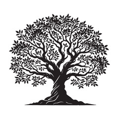 Obraz premium Majestic Silhouette of an Ancient Oak Tree Illustration