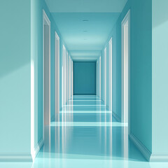 Fototapeta premium Turquoise Shiny Open Hallway Icon on Minimalist Grey Background