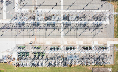 Aerial View of Electrical Substation with Power Equipment
