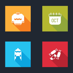 Set Sweater, October calendar autumn, Winter hat and Candy icon. Vector