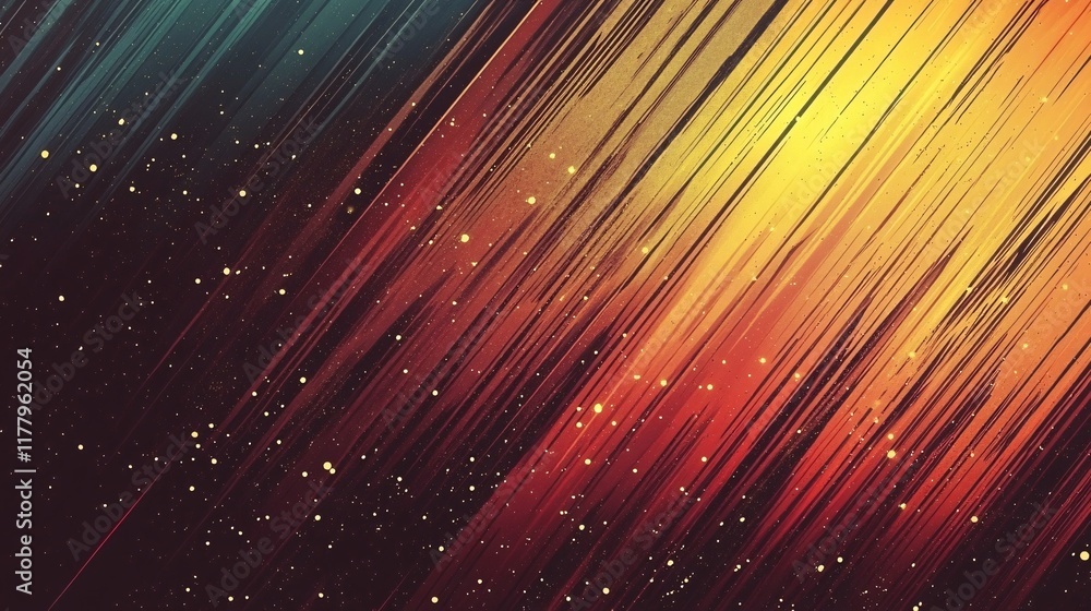 Poster colorful abstract design with vibrant lines and sparkling elements in a digital space