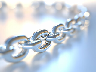 Obraz premium Silver chain links closeup, connection, strength, unity, background blur, for business concept