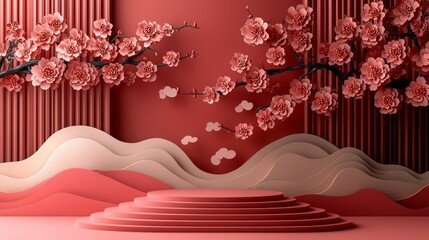 A 3D podium background themed for Chinese New Year, perfect for product promotion