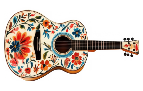PNG Guitar in embroidery style pattern art performance. 
