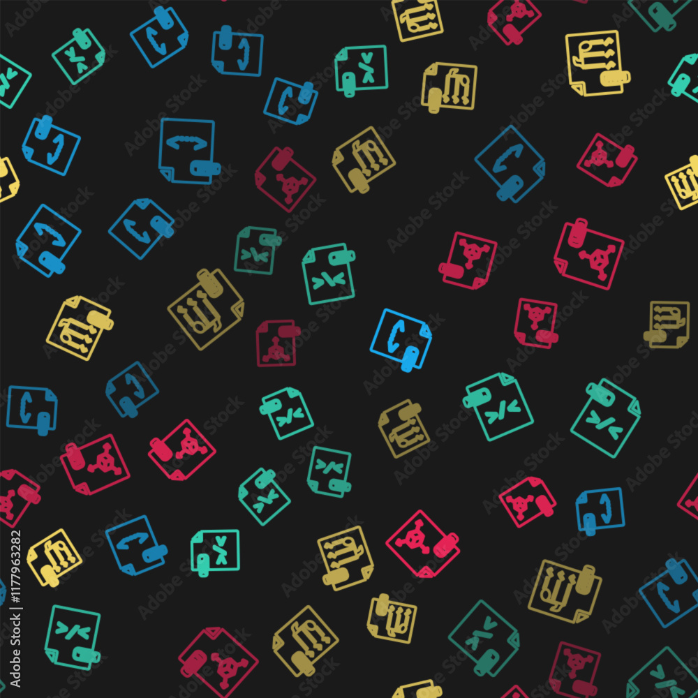 Poster set line xml file document, xsl, m3u and obj on seamless pattern. vector