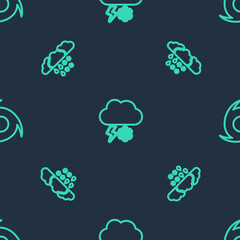 Set line Cloud with snow and lightning, rain and Tornado on seamless pattern. Vector