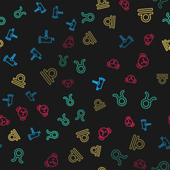 Set line Telescope, Taurus zodiac, Libra and Dog on seamless pattern. Vector