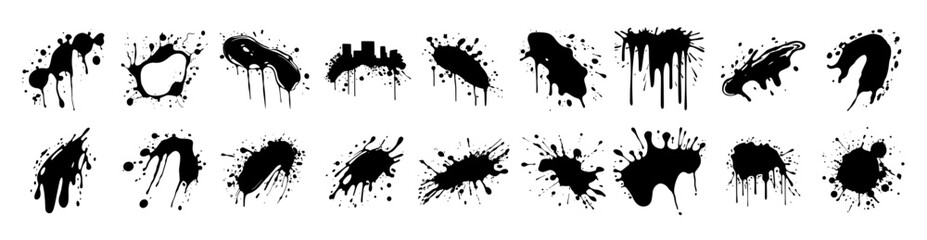 vector collection of diverse ink splatter designs in black and white