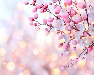 Fototapeta premium Delicate Pink and White Spring Blossoms on Glowing Background Floral Springtime Image