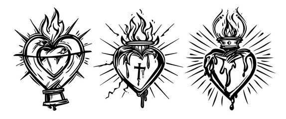 Fototapeta premium vector illustration of three sacred hearts with flames