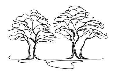 rtistic line art of trees with flowing branches in monochrome vector format