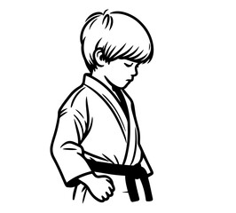 minimalist vector design of a young martial artist with black belt in a reflective pose